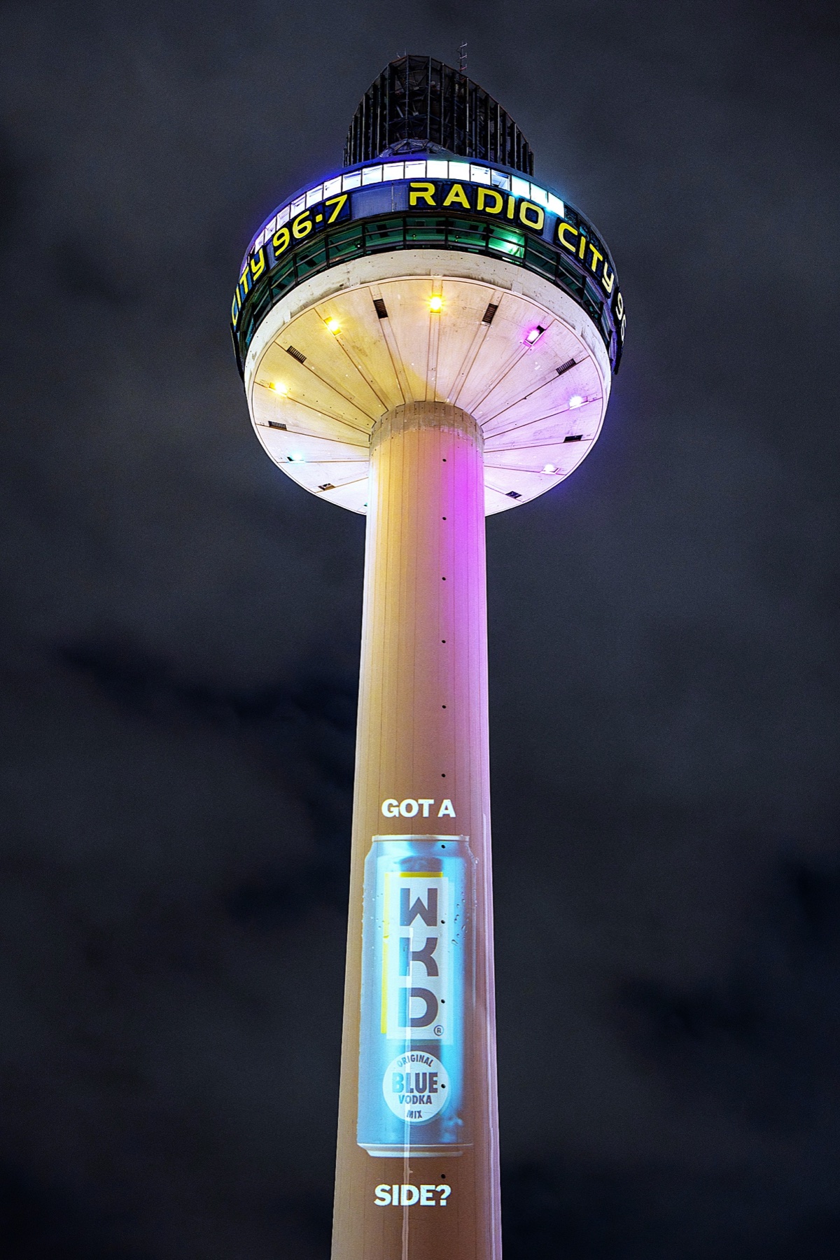 Large format WKD Got a WKD Side advertising on Liverpool Radio City tower